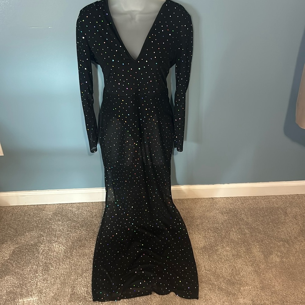 Sexy see through dress with bodysuit style lining underneath.